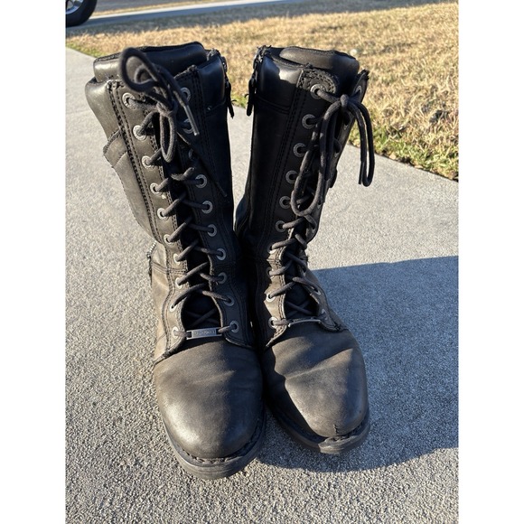 Harley Davidson Black Motorcycle Boots Womens 9 Harnett‎ Black D84472 Bikerchic - Picture 2 of 16